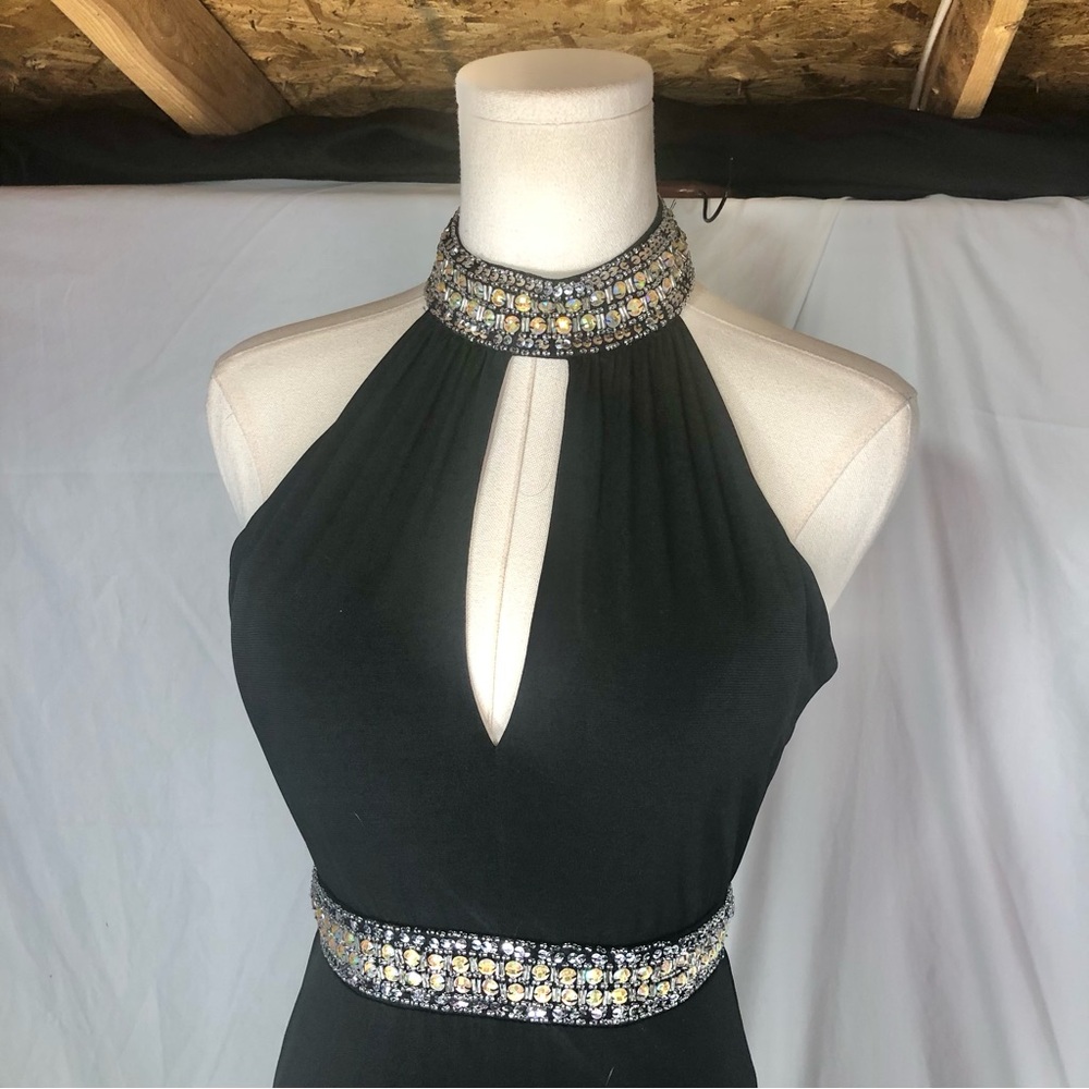 Crystal Doll Black Jeweled Halter Prom Al-line Dress Size Small 3 - Picture 4 of 13